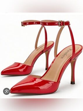 Yumlonw Red Patent Ankle-Strap Stiletto Pumps size 8